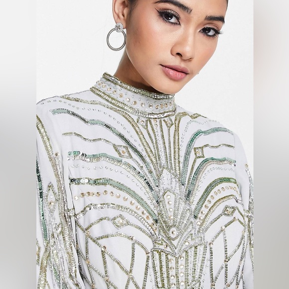 ASOS Stunning bodycon maxi dress with art nouveau embellishment in a size 4 - Picture 8 of 10